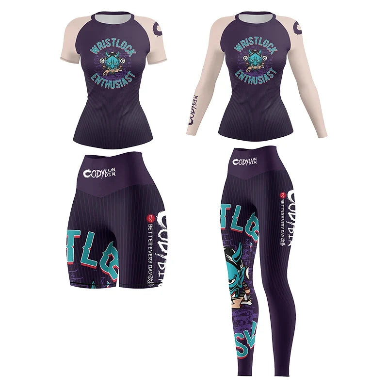 2025 Cody Lunidn Fashion Cartoon Printing Clothes for Women MMA Fighting Running Sports Rash Guard Wear Resistant 4-Piece Sets