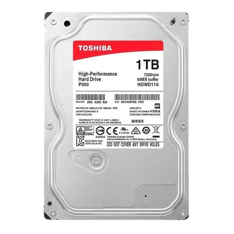 For Toshiba P300 HDWD110 1TB Desktop Hard Drive, 7200RPM High Speed, SATA3 Interface, 3.5 Inch Red Disk for Storage