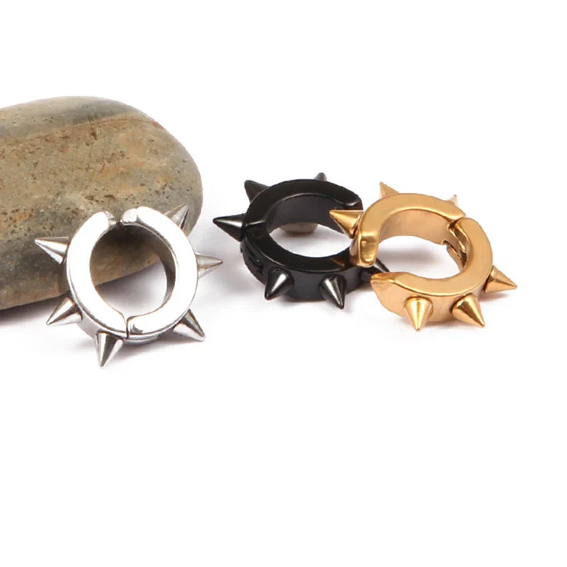 1Pair Punk Stainless Steel Spiky Thorn Stud Earrings | Unisex Hip Hop Gothic Jewelry