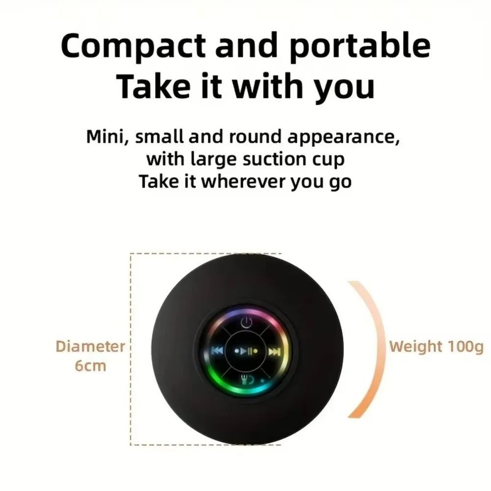 Bluetooth Speaker Mini Portable Wireless Bluetooth Audio Led IPX4 Waterproof Loudspeaker Large Suction Cup for Outdoor Bathroom