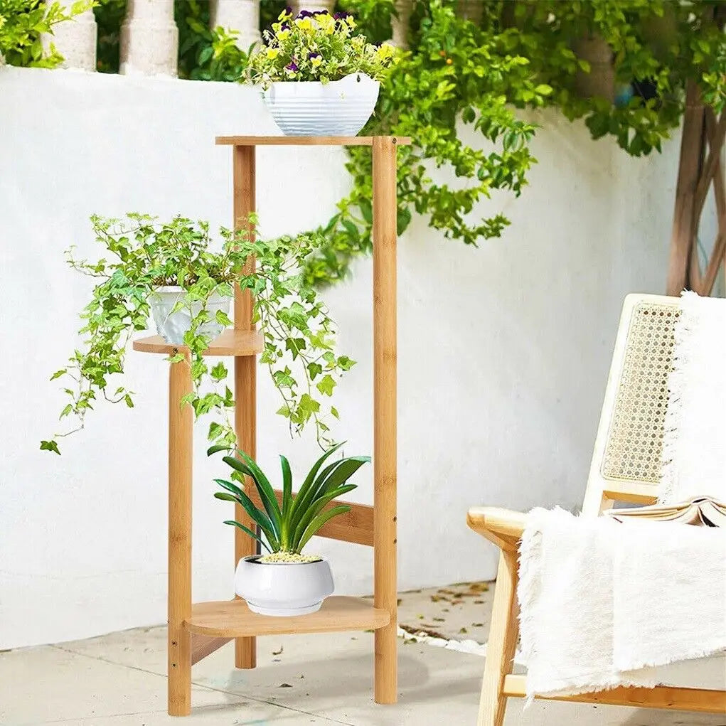 Wisfor 3 Tier Bamboo Plant Stand Corner Shelf Rack