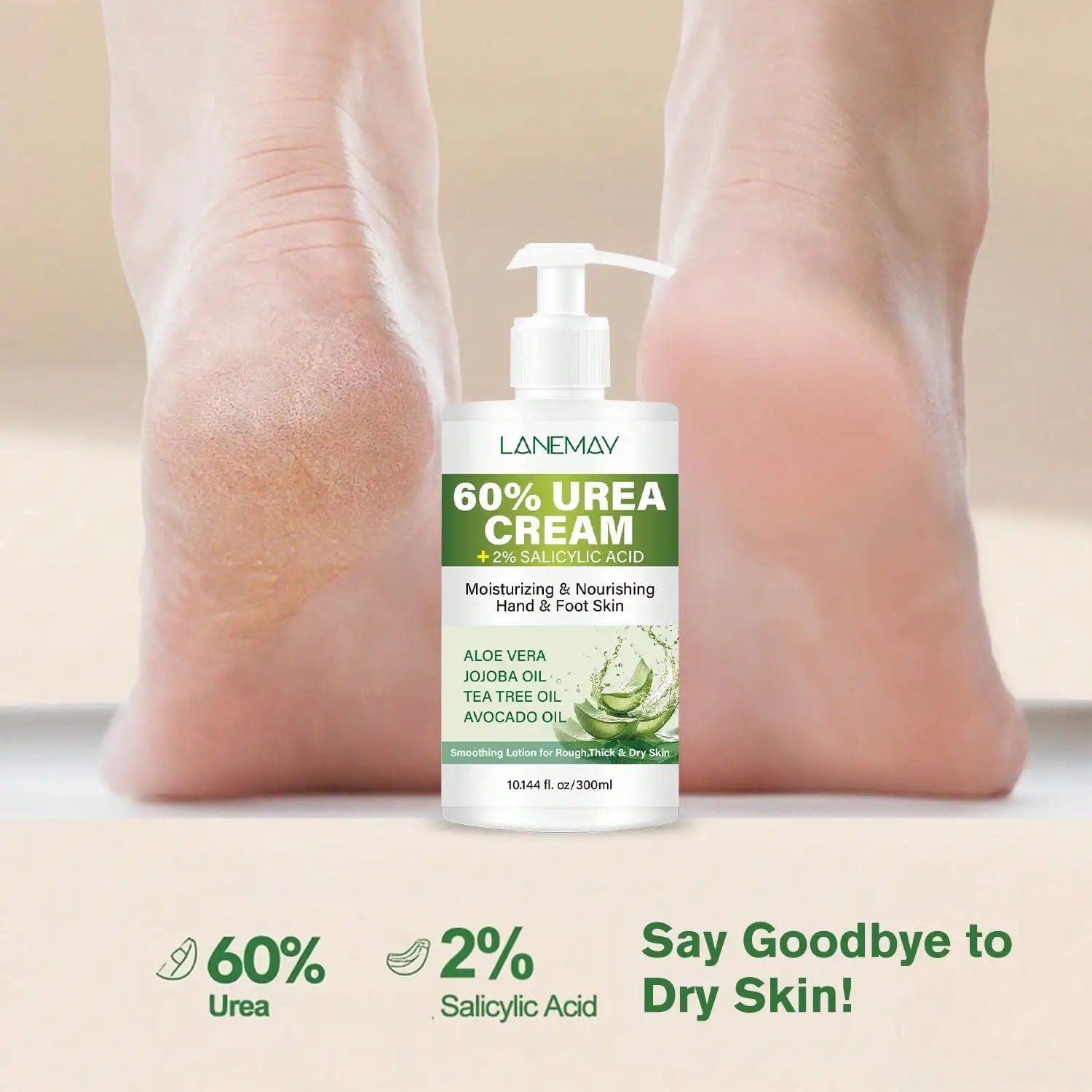 60% Urea Hand & Foot Cream - Long-lasting Skin Moisturizer, Hydrates and Repairs the Skin Barrier, Softens and Brightens Skin