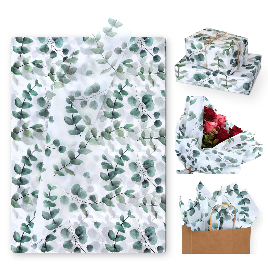 Eucalyptus & Snow Pear Tissue Paper | Green Leaf Design for Gift Wrapping