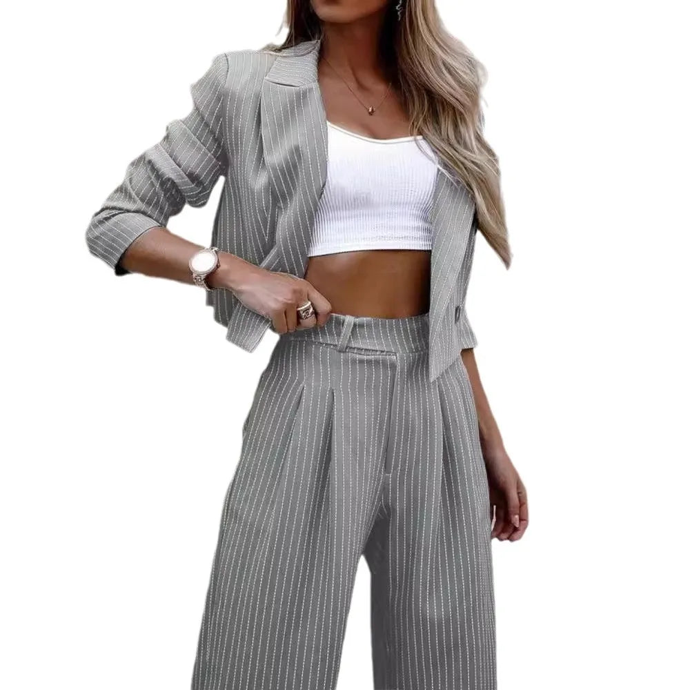 2026 Of Design Arrivals Spring Summer Women Clothing Temperament Leisure Striped Short Style Lapel Suit Straight-Leg Pants Suit