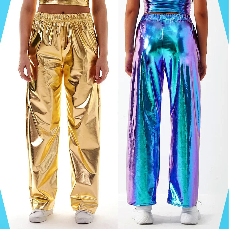 Red Women's Fashion Aurora Laser Gradual Change High Waist Straight Pants, Blue Thin Female Stretch Trousers, 2025 New