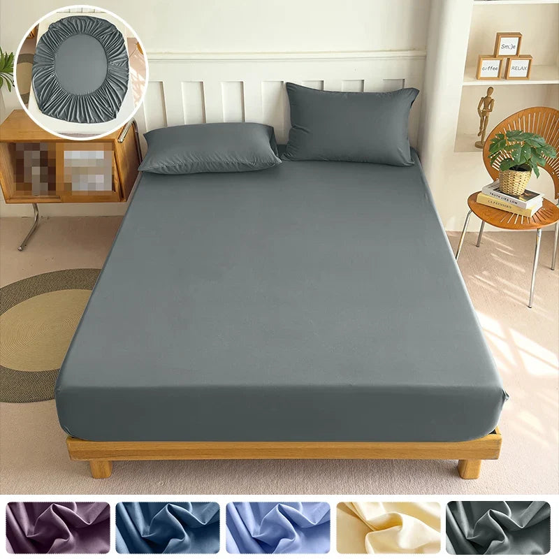 90/120/150/180x200 Fitted Bed Sheet With Elastic Band Solid Color Mattress Covers Protector Single Double King Beds Polyester