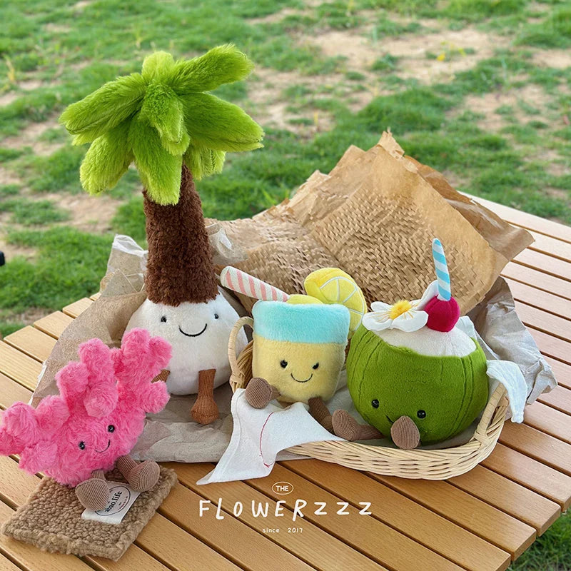JELLYCAT Lemonade Coconut Plushies Very Soft Palm Tree Red Coral Plush Toy Cartoon Doll Home Decor Xmas Gifts Girl
