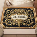 Elegant 3D Gold Frame Welcome Door Mats Water Absorbing Bathroom Mat Floral Design Blue and Gold Home Entrances or Bathrooms