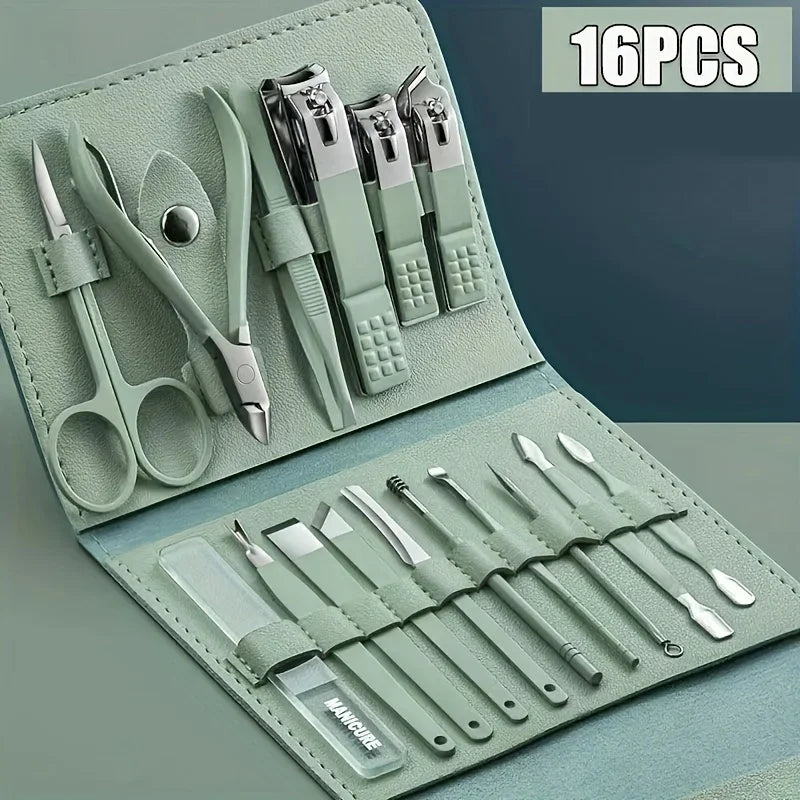 16pcs Professional Nail Clippers and Cuticle Nippers Set with Travel