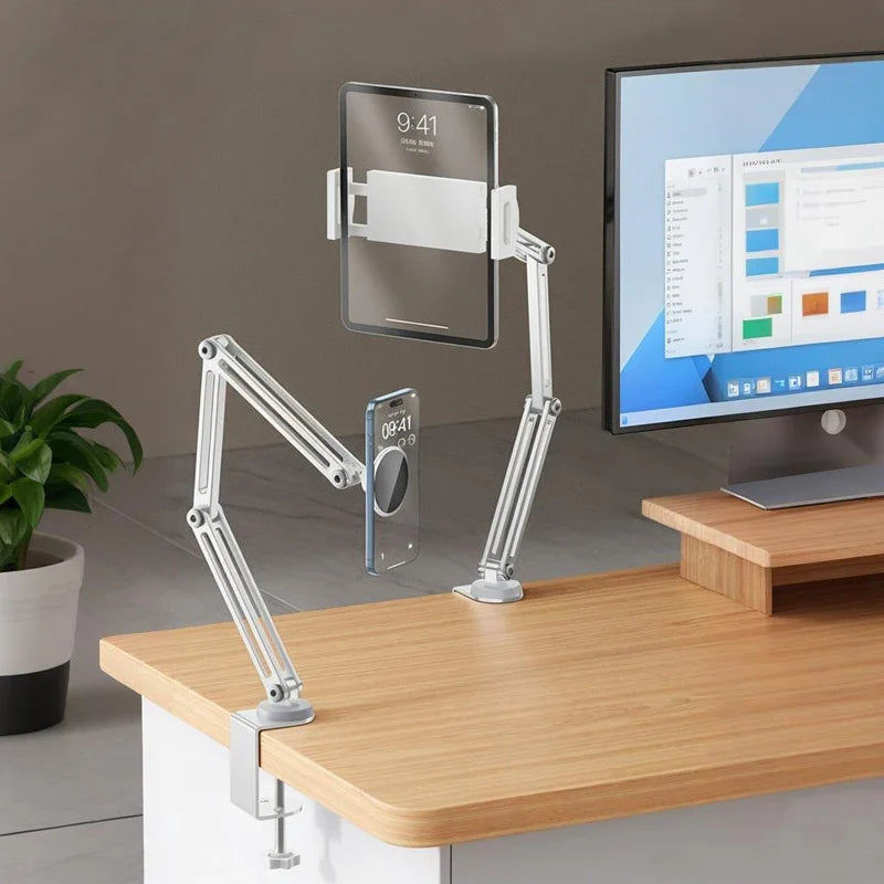 Magnetic Tablet Stand Holder for Desk, Adjustable Tablet Stand with Clamp Mount, 360° Rotation Aluminum Tablet Stand Compatible
