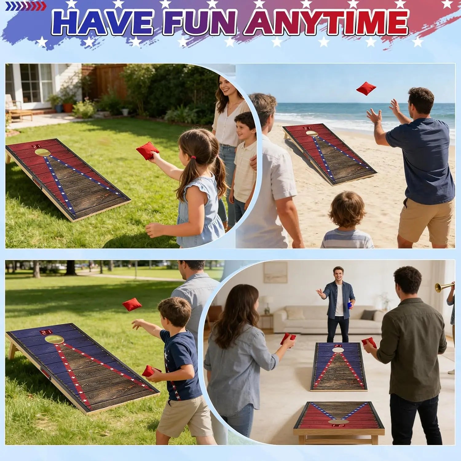 Electronic Cornhole Board Set With Automatic Scoring Wooden Portable