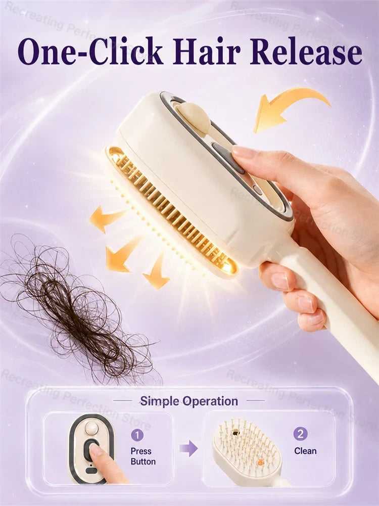 No Heat Electric Hair Straightening Brush with Fine Mist Spray Red Light Care Straightener Smoothing Wet & Dry Use Fast Charge