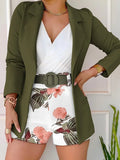 Set Woman 2 Pieces Spring Summer New Korean Fashion Casual Long Sleeve Blazer Coats Suits Elegant Printing Belt Shorts Sets