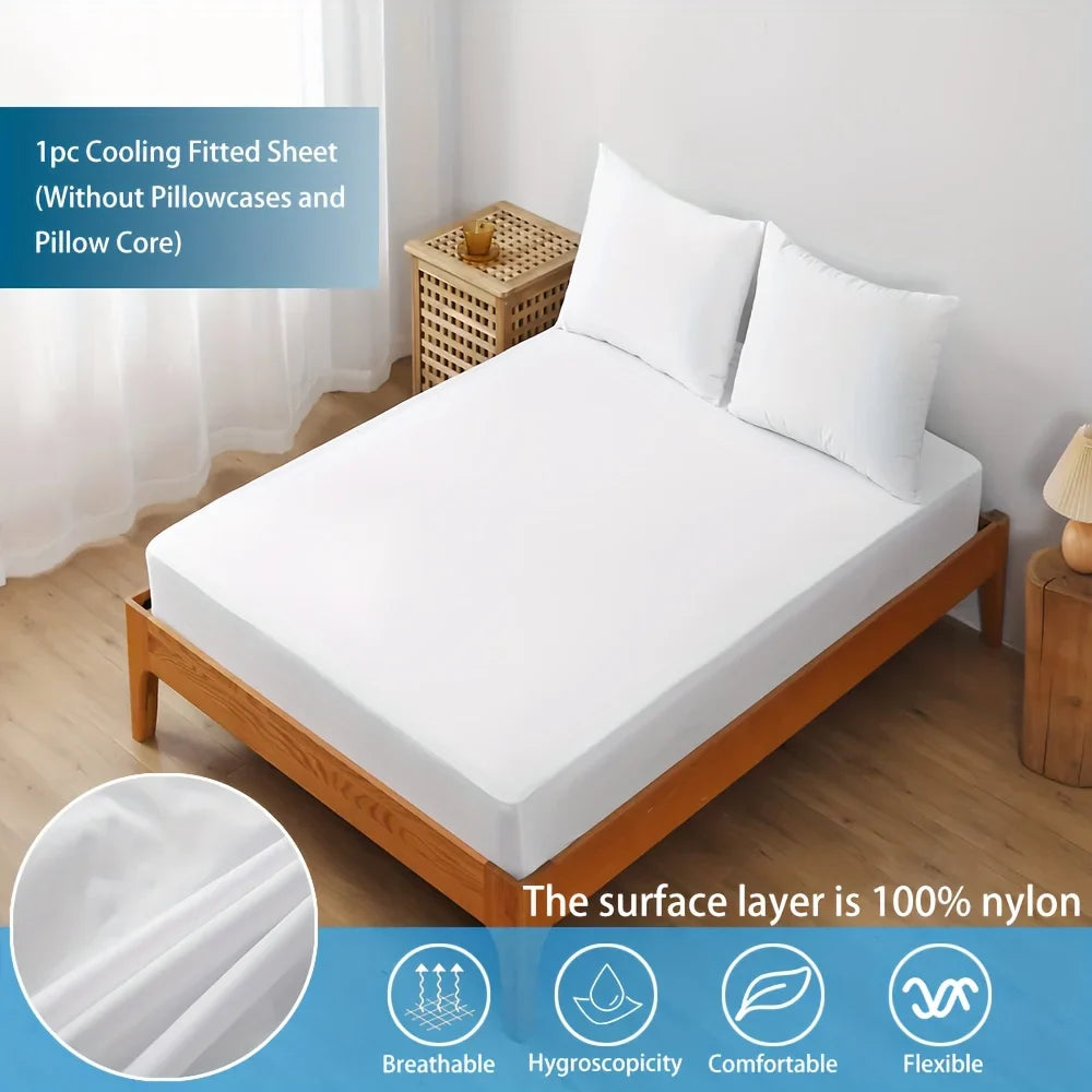 1pc Cooling Fitted Sheet Made of 100% Cooling Nylon, Waterproof Bed