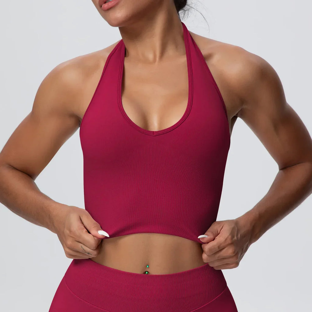 Gym Tops Women Halter Top Gym Vest Woman Sexy Backless Push Up Sport Bras Running Vest Workout Tops Activewear Yoga Fitness Vest