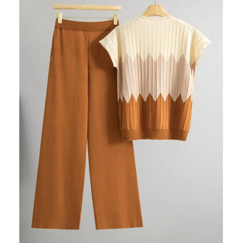 Casual Gradient Summer Knit Pants Sets Women Loungewear 2 Piece Women Set Knitted Tank Top Two Piece Set For Women