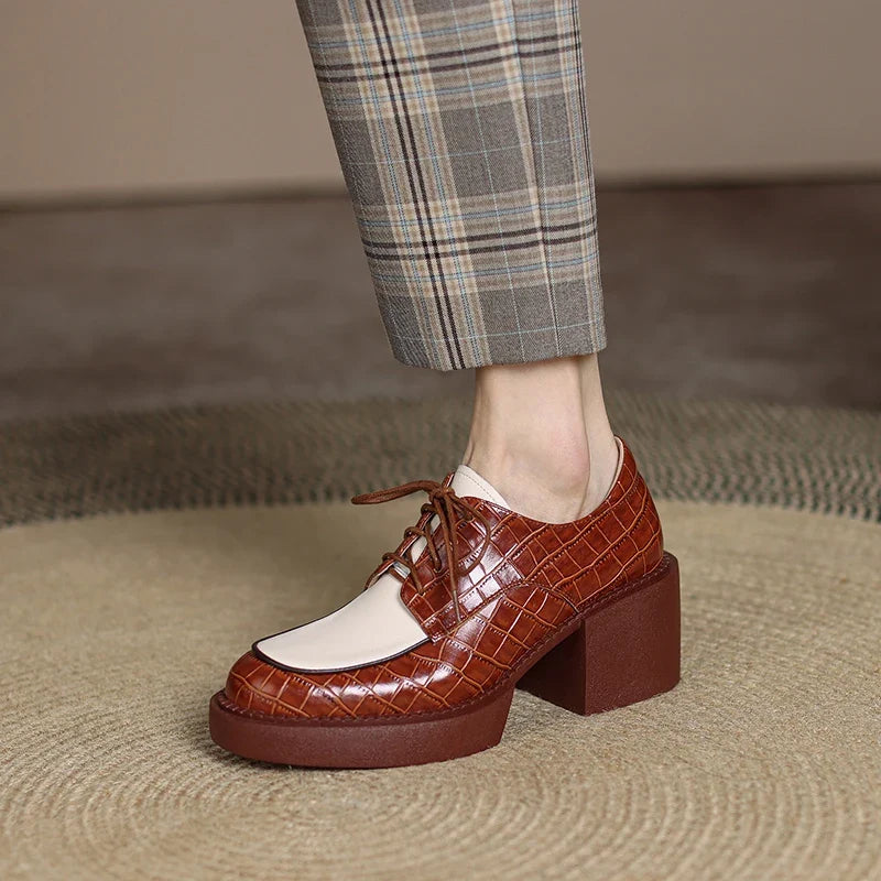2024 New Spring Genuine Leather Women Shoes Casual Lace-up Loafers Round Toe Platform Shoes Shoes Woman Zapatos De Mujer Women