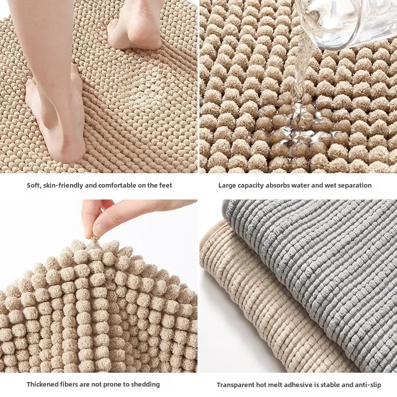 Chenille Bath Mats Encrypted Thickened Short Plush Strong Water-absorbent Non-slip Bathroom Rug Carpet Quick-drying Foot Mat