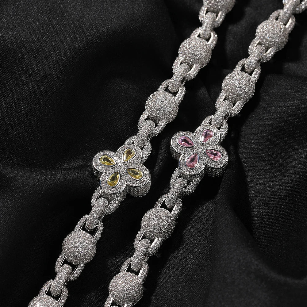 Colorful Four Leaves Baguettecz Chain Necklaces