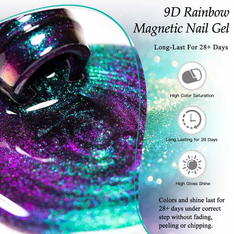 9D Rainbow Cat Magnetic Gel Nail Polish Chameleon Galaxy Effect Magnetic Semi Permanent Soak Off UV Gel Varnish Nail Supplies