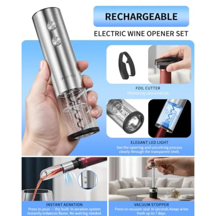 Electric Stainless Steel Wine Opener Rechargeable Automatic Bottle Opener 7 In 1