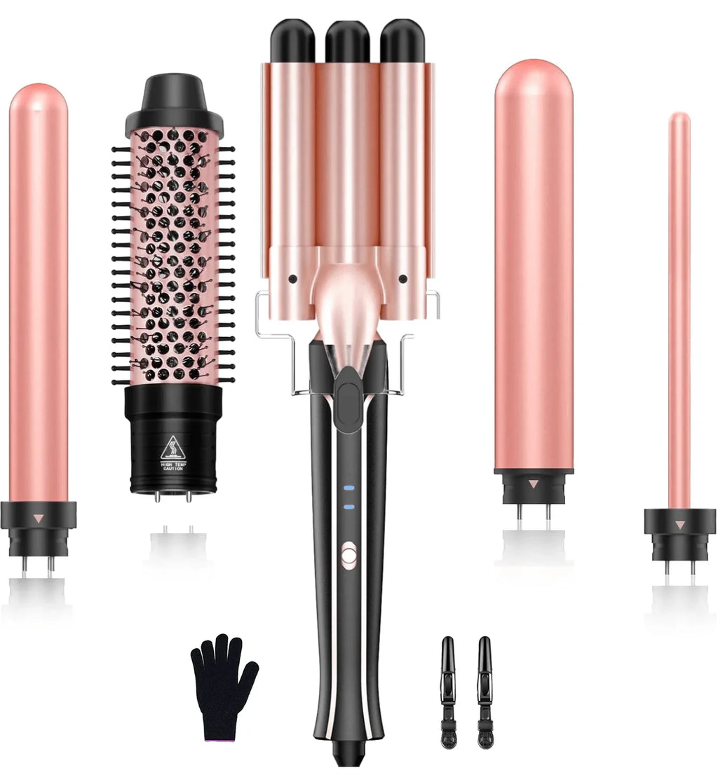 Curling Iron Set 5-in-1 Hair Curler with 3 Barrel Hair Crimper, Hair Straightener - Waver Heating Styling Tools for Women