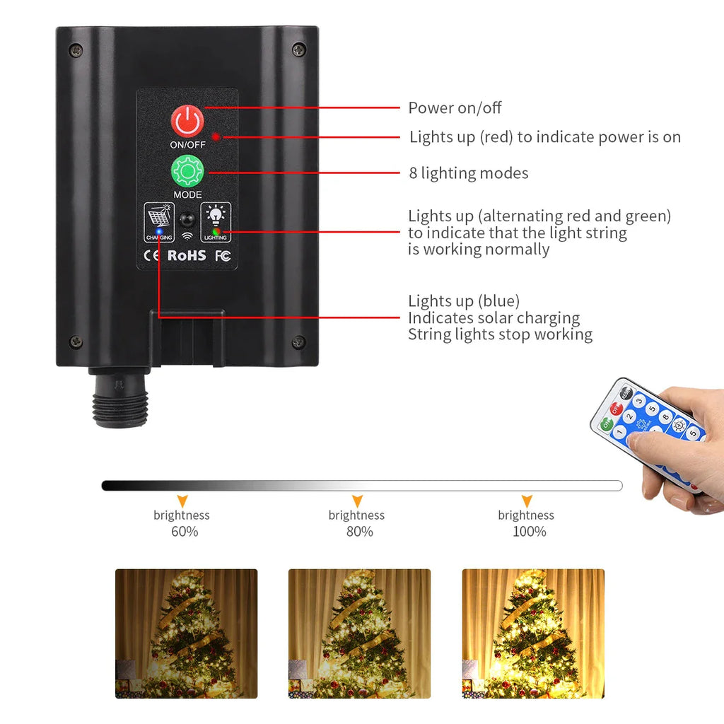Solar Panel Fast Charge Outdoor String Fairy Light 100M 1000 LED Waterproof Large Lamp Christmas Garden Decor