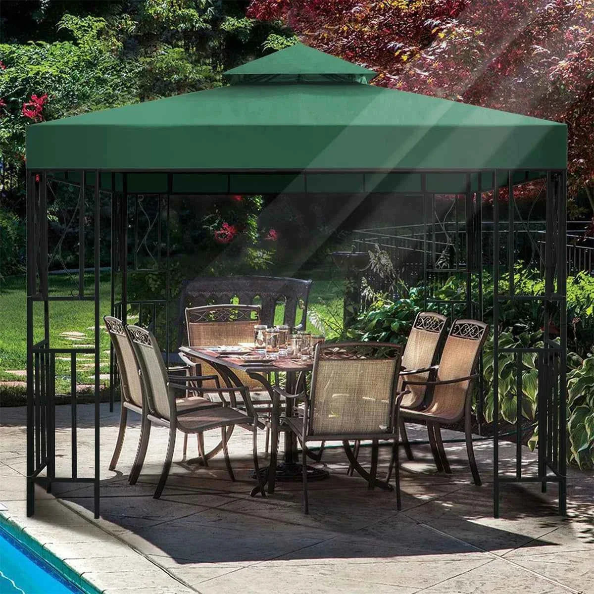 3x3m 2-Tier Garden Gazebo Replacement Canopy - Waterproof Oxford Patio Tent Roof