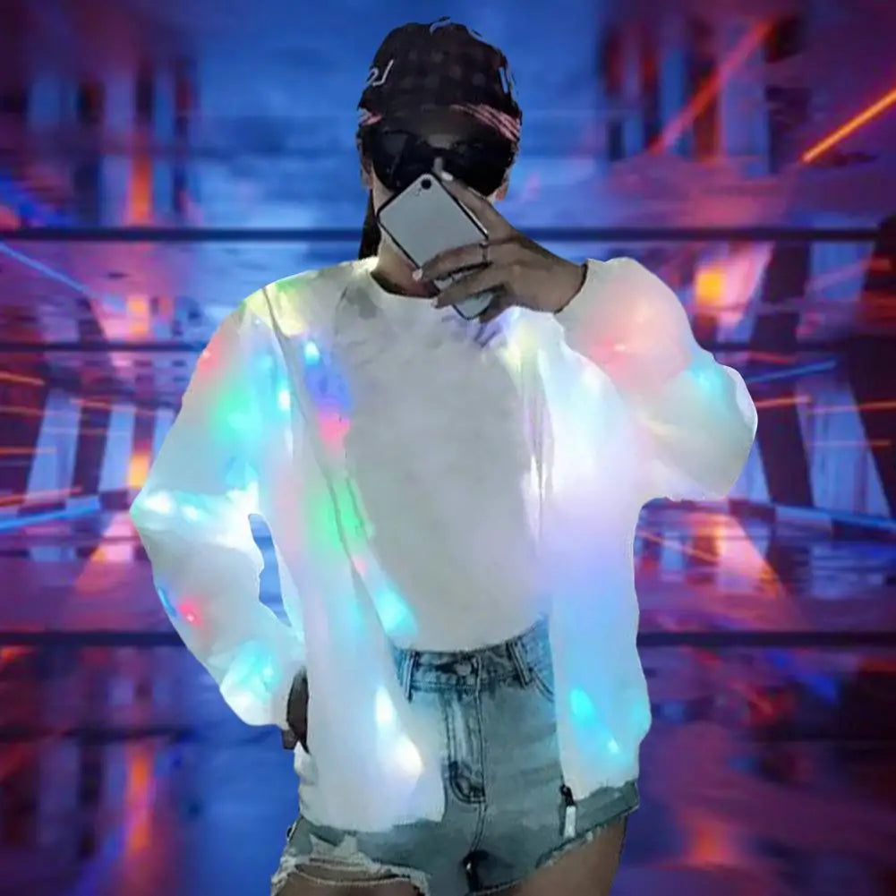 Hooded Light-up Jacket Glow Jacket Led Hooded Jacket Vibrant Colors Long Sleeve Pockets for Clubbing Concerts Dancing Parties