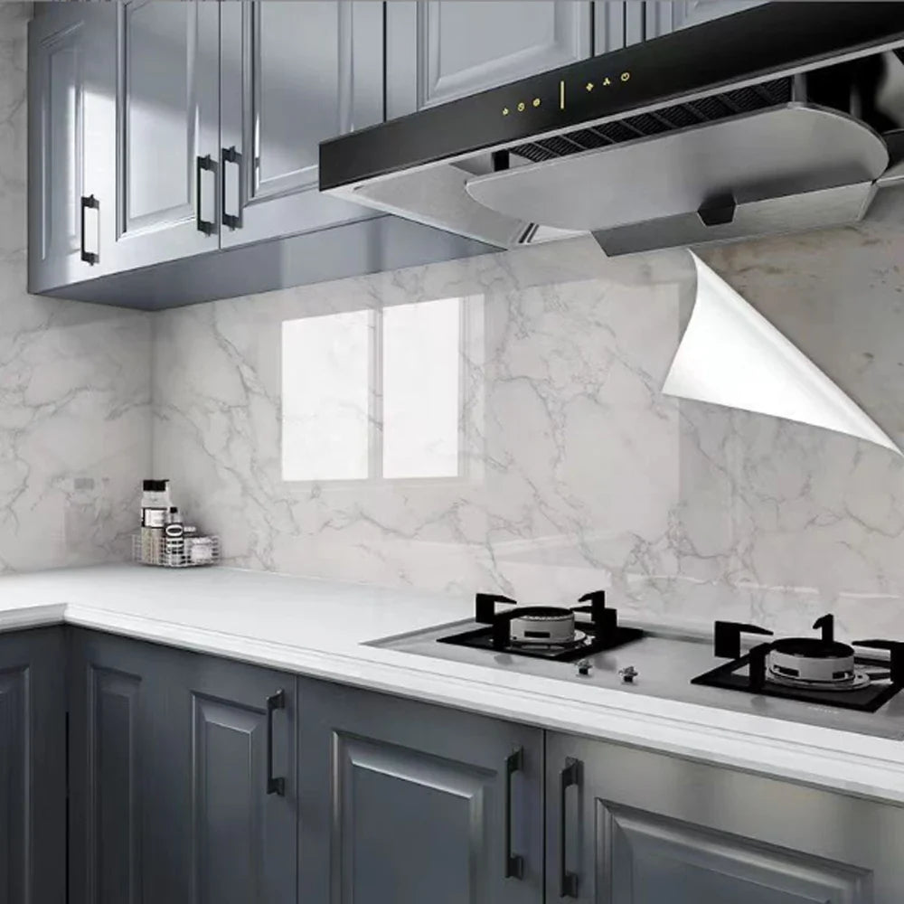 40cm Marble Self-adhesive Wallpaper Kitchen Cabinet Stove Countertop Contact paper PVC Waterproof Renovation Tile Wall Stickers