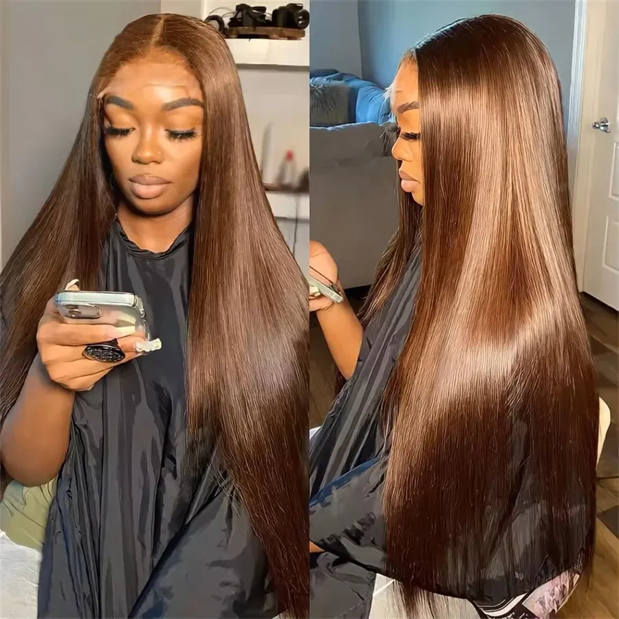 Chocolate Brown Lace Front Wigs Human Hair 180% Density Straight HD Lace Front Wigs Human Hair Pre Plucked with Baby Hair Brown
