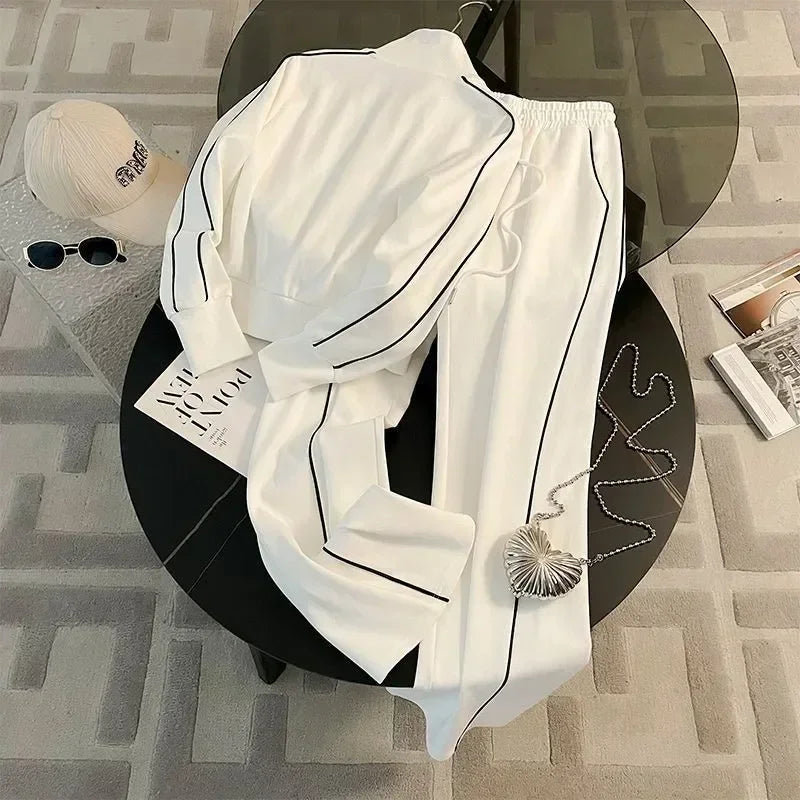 Spring and Autumn Sports Suit Women's Fashion Casual Long Sleeve Cardigan Coat+Loose Wide Leg Pants Two Piece Set