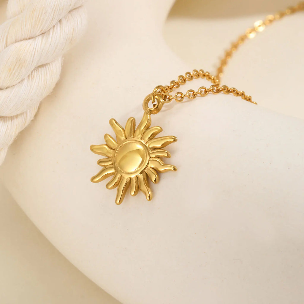 Greek Sun Necklace for Women | Stainless Steel Spiral Pendant Necklace