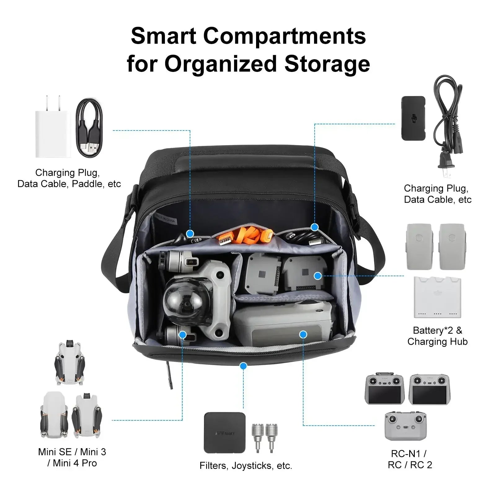 Drone Storage Bag Photography Camera Crossbody Shoulder Bag Waterproof PU Fabric For DJI Mini Series / Osmo Pocket Series