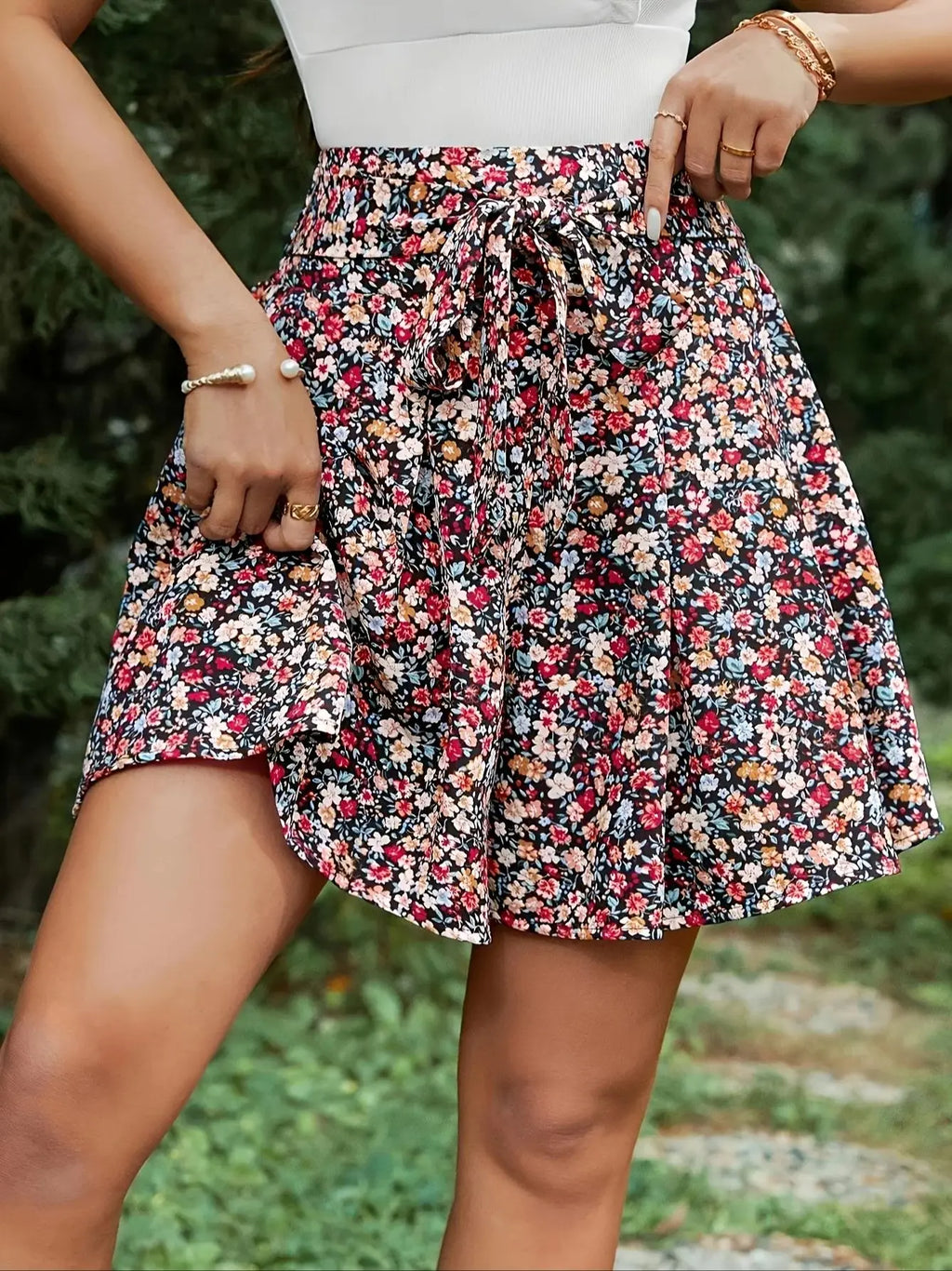 Plus Size Women's Skort Floral Print High Waist A-Line Summer Fashion Lightweight Casual Comfortable Flowy Design Breathable Fab