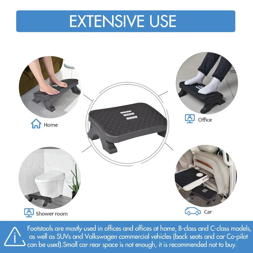 Ergonomic Under Desk Footrest with Massage Rollers120Lbs Capacity, Adjustable Height, Pain Relief for Office & Home