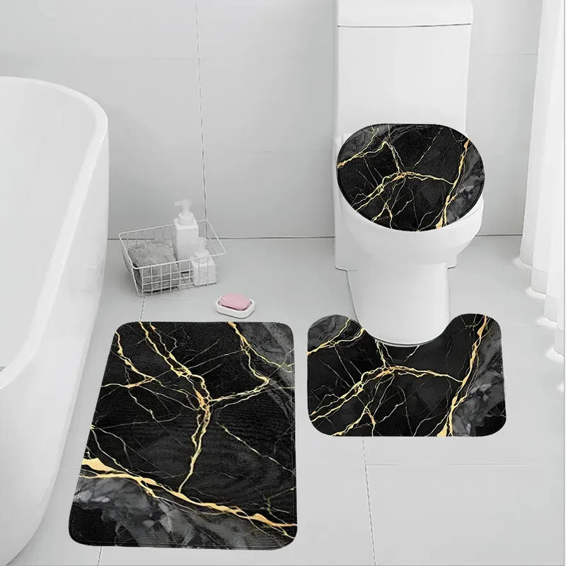 VIKAMA Gold Thread Marble Bathroom Rug Set 3PCS Non-Slip Absorbent Floor Mat Luxury Bath Carpet Single Or Full Set Sale