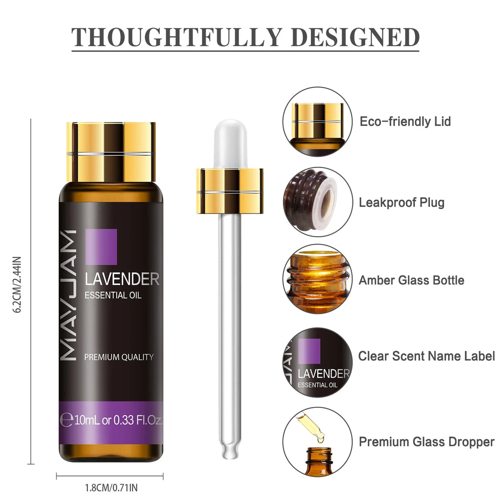 10ml Pure Plant Essential Oil For Humidifier Diffusers Mint Lavender Tea Tree Rose Vanilla Sandalwood Jasmine Pure Nature Oil
