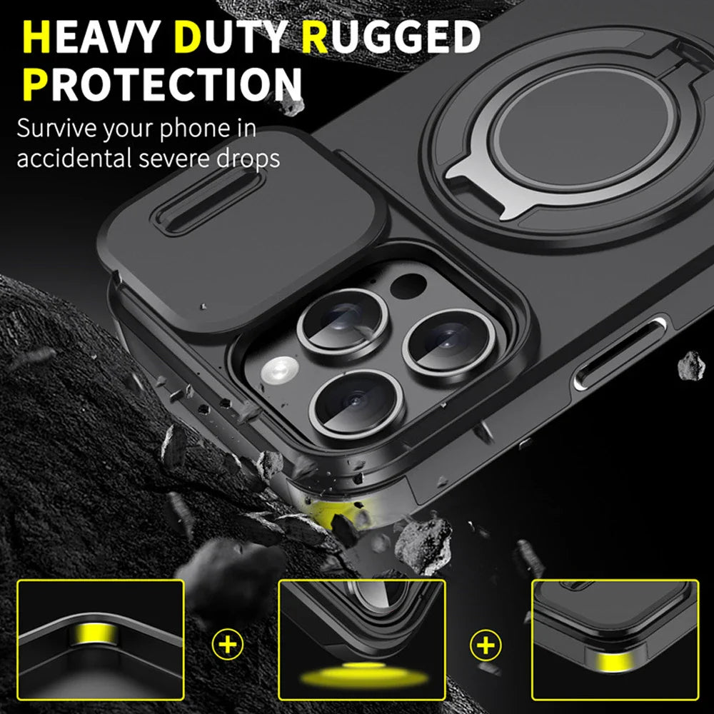For Magsafe Magnetic Ring Holder Fold Bracket Phone Case For iPhone 17 Air 16 15 14 Plus 13 12 11 Pro Max 16E Slide Camera Cover
