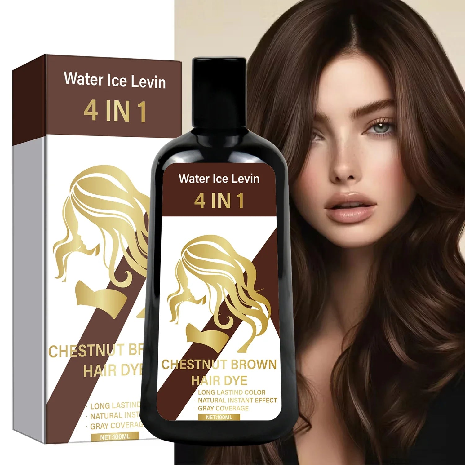 4-in-1 Chestnut Brown Hair Dye Shampoo for Long-Lasting Color & Natural Instant Gray Coverage, Ginger & Ginseng Enriched.