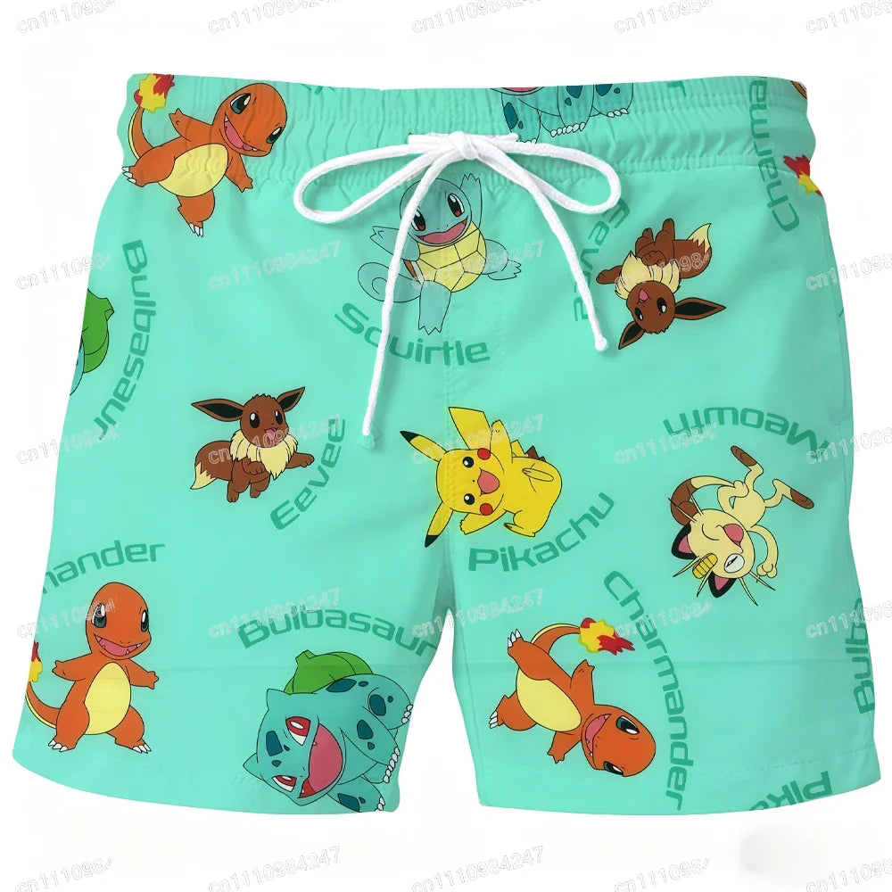 2026 Summer Psyduck Beach Shorts Pokemon Cartoon Quick Dry Board Shorts Cute Duck Print Casual Holiday Pants for Men Women Sport