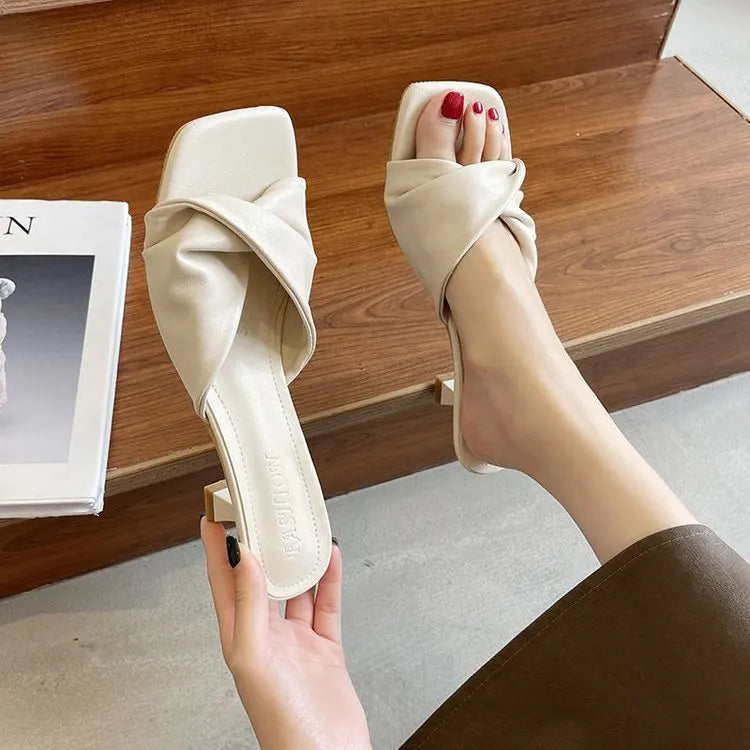 Summer Fashion Simple Ladies Slippers Dew Feet High Heels Solid Color Comfortable Casual SlippersFashion Slippers