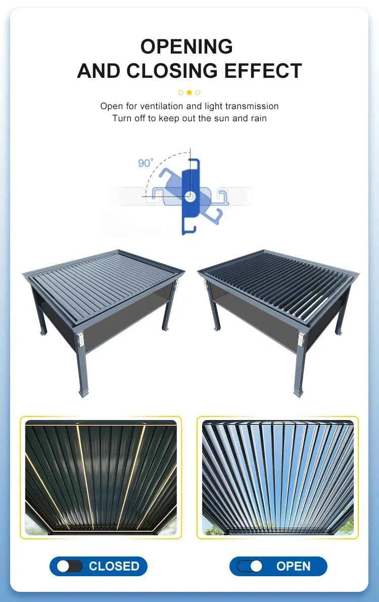 Pergola Electric rainproof garden louver aluminum pergola outdoor gazebo motorized sunshade backyard pergola with roller blinds