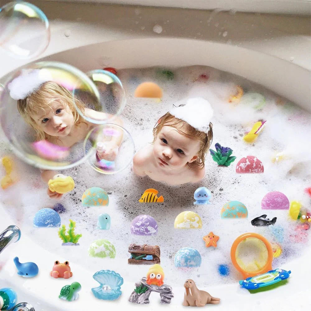 Kids Ocean Bath Salt Set with Surprise Toys Inside 12 Pack Organic Safe Bubble Baths Salt