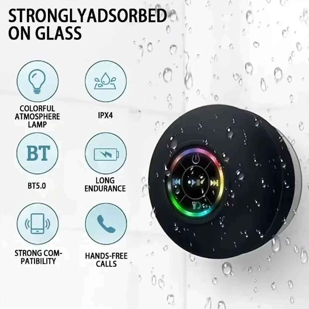 Bluetooth Speaker Mini Portable Wireless Bluetooth Audio Led IPX4 Waterproof Loudspeaker Large Suction Cup for Outdoor Bathroom