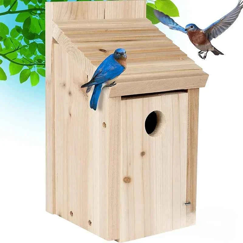 Outdoor Wooden Bird House Nest, Natural Wood Bird Breeding Box, Garden Decor, Toys and Gifts for Kids to Observe Birds