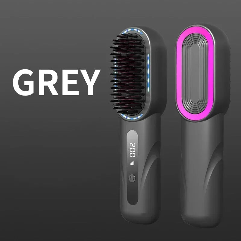 Electric LCD Usb Ceramic Heating Straight Hair Comb Wireless Portable Negative Ion Styling Tool Rechargeable Straightening Brush