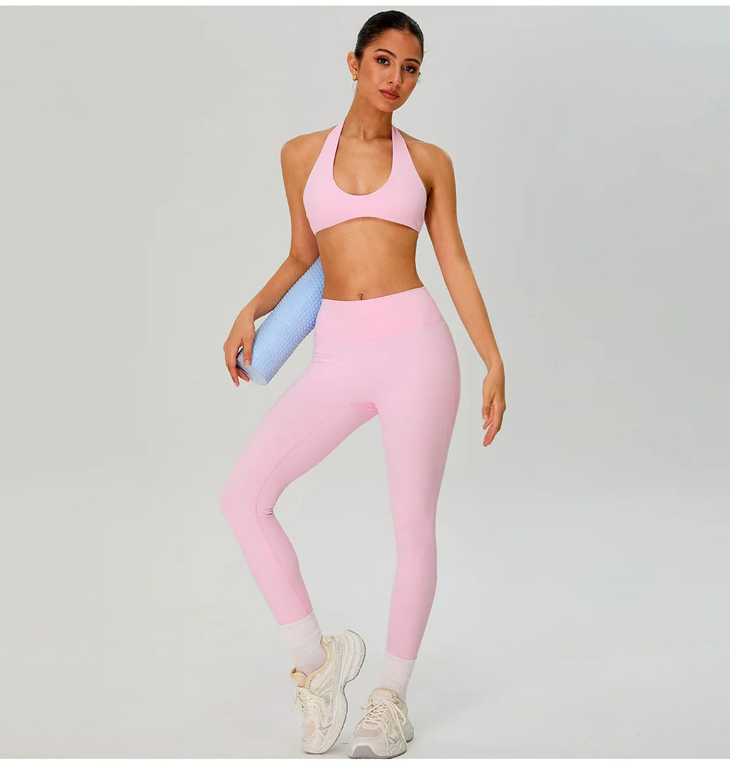 Fitness Sports Bra Women Halter Top High Support Push-up Open Back Gym Wear Hanging Neck Fitness Bar Yoga Bar Workout Underwear