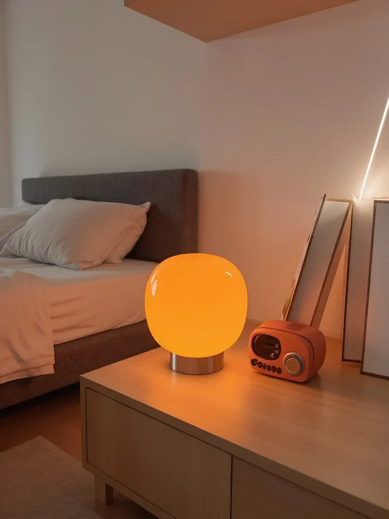 Macaron Glass Table Lamp for Hotel Bedroom Bedside Living Room Trichromatic Dimming Decoration Modern Minimalist Desk Lights