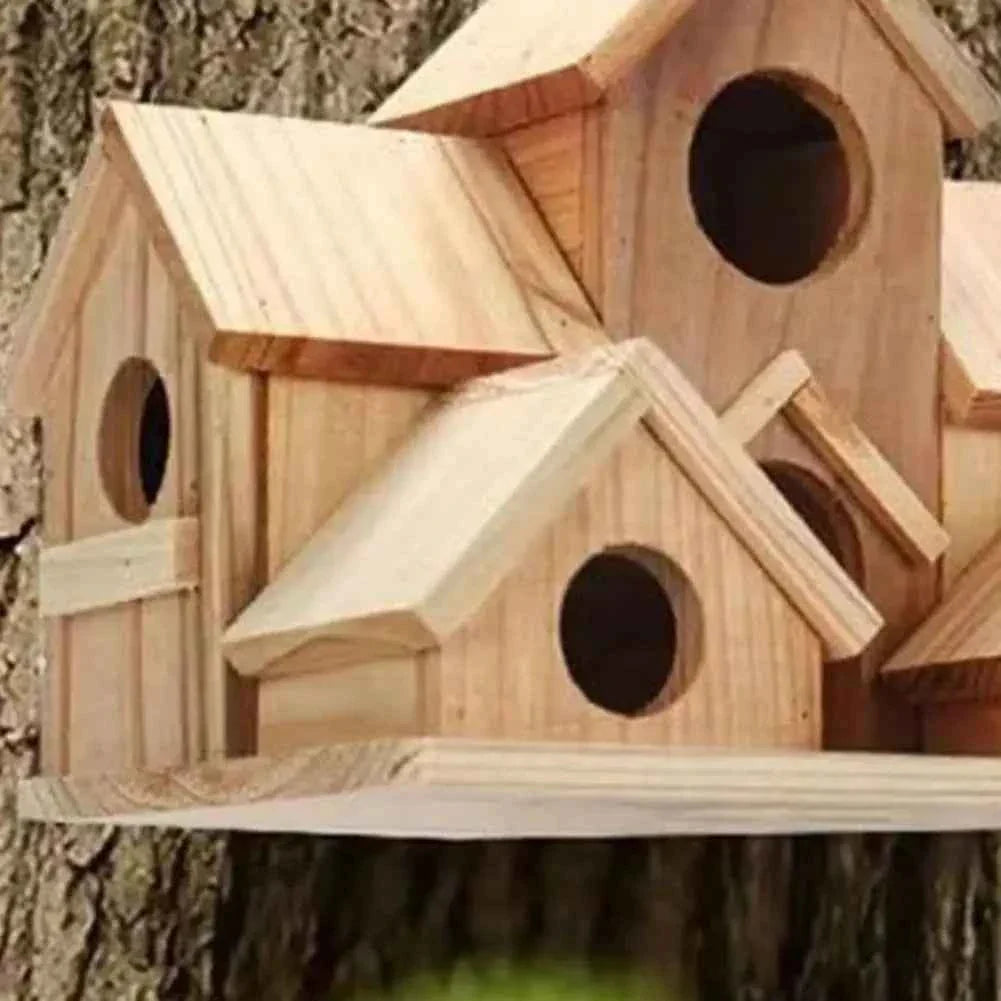20*15cm Bird Houses For Outside Wooden Hummingbird Nest Bird Feeder Outdoor Birdhouse With 6 Rooms For Garden Courtyard Decor